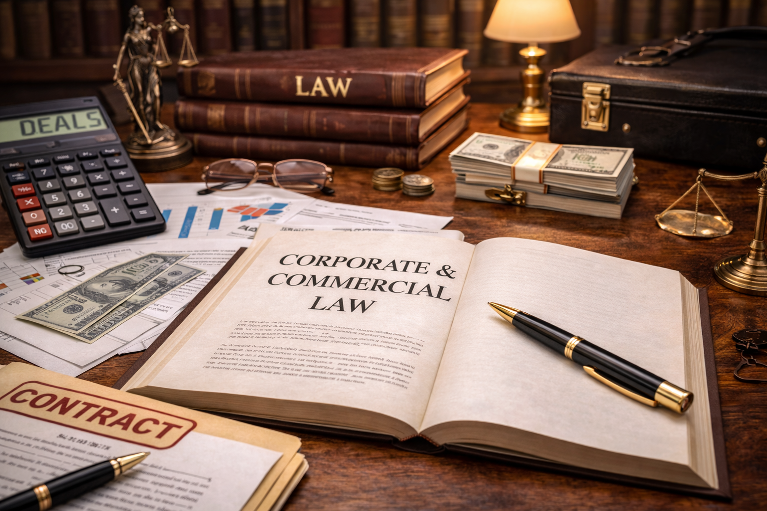 generate a realstick image on Corporate & Commercial Law topic without humand and contnt